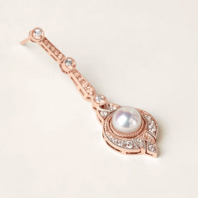 Boucles d'Oreilles Art Déco en Or Rose 18 Carats et Perles Akoya - Géométria Préciosa - 3