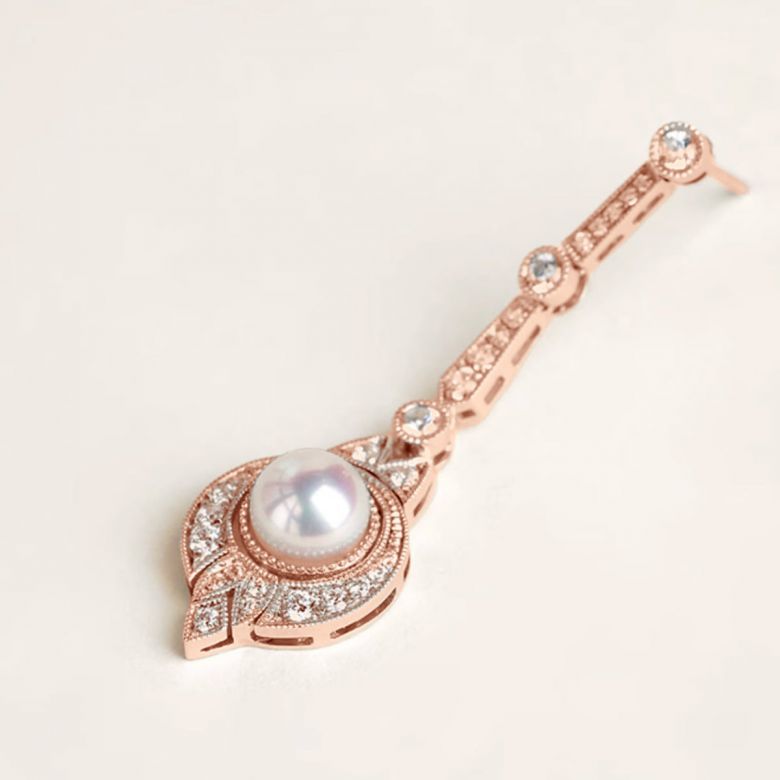Boucles d'Oreilles Art Déco en Or Rose 18 Carats et Perles Akoya - Géométria Préciosa - 4