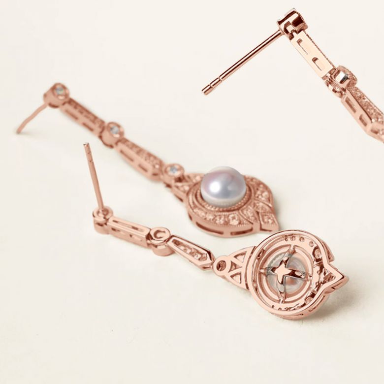 Boucles d'Oreilles Art Déco en Or Rose 18 Carats et Perles Akoya - Géométria Préciosa - 6