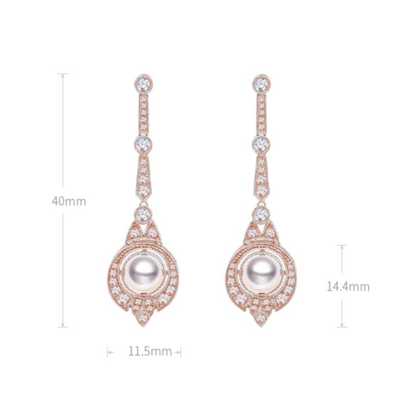Boucles d'Oreilles Art Déco en Or Rose 18 Carats et Perles Akoya - Géométria Préciosa - 7