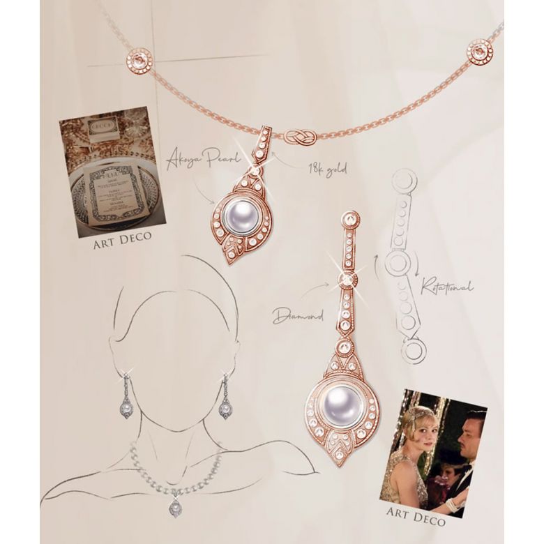 Boucles d'Oreilles Art Déco en Or Rose 18 Carats et Perles Akoya - Géométria Préciosa - 8