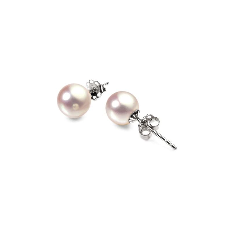 Boucles oreilles or blanc type clou - Perles Akoya du Japon - 7/7.5mm - 1