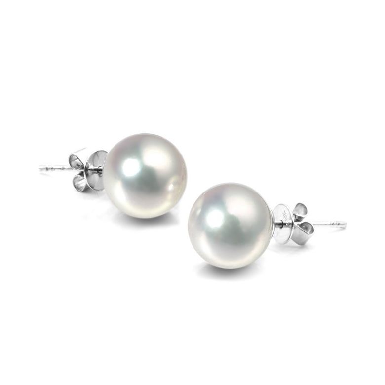 Boucles d'oreilles clous or blanc - Perles Akoya de mer Japon 8/8.5mm - 2