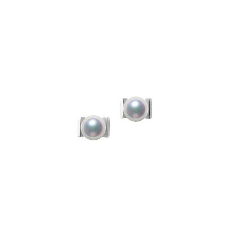 Boucles d'oreilles Carrées Or blanc et perles Akoya Japon - 1