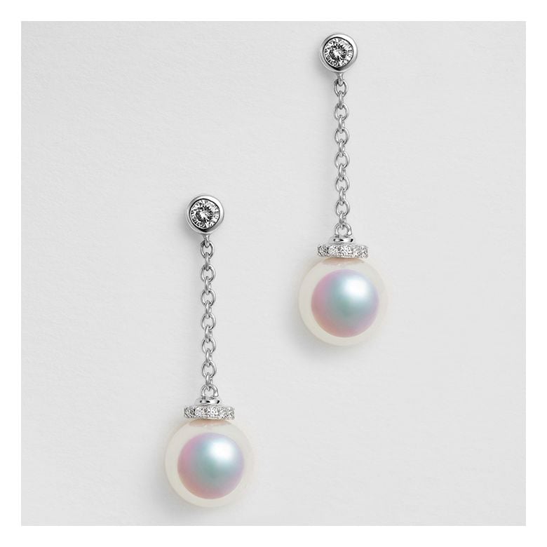 Pendantes chainette forçat. Perles Akoya Or blanc et diamants - 7