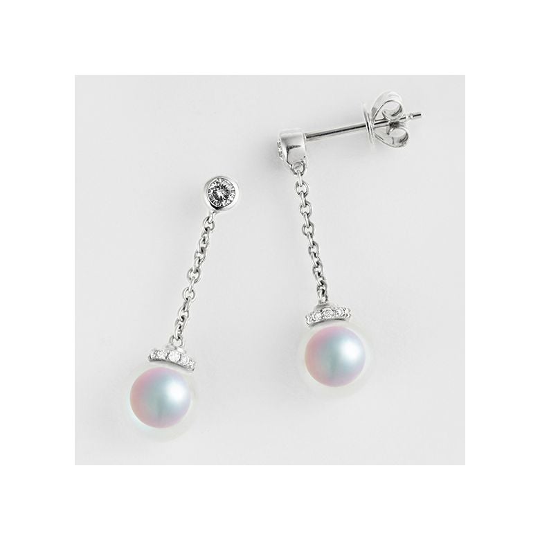 Pendantes chainette forçat. Perles Akoya Or blanc et diamants - 6