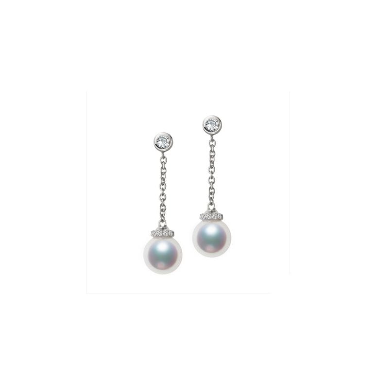 Pendantes chainette forçat. Perles Akoya Or blanc et diamants - 1