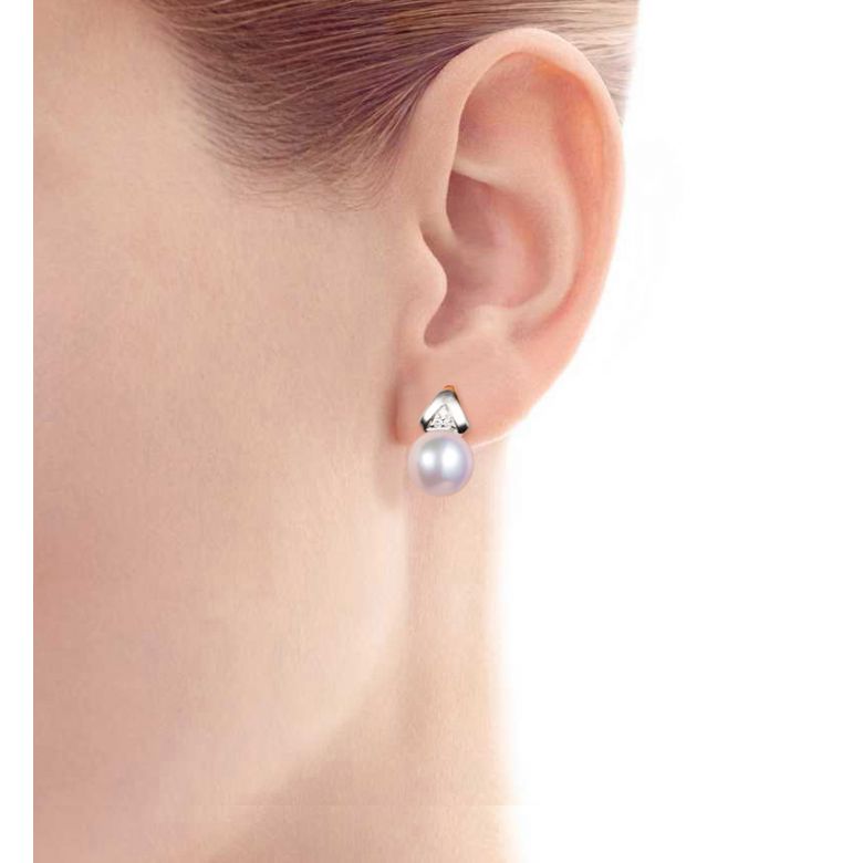 Pendentif et Boucles Tsuguka. Perles Akoya, Or blanc, diamants - 2