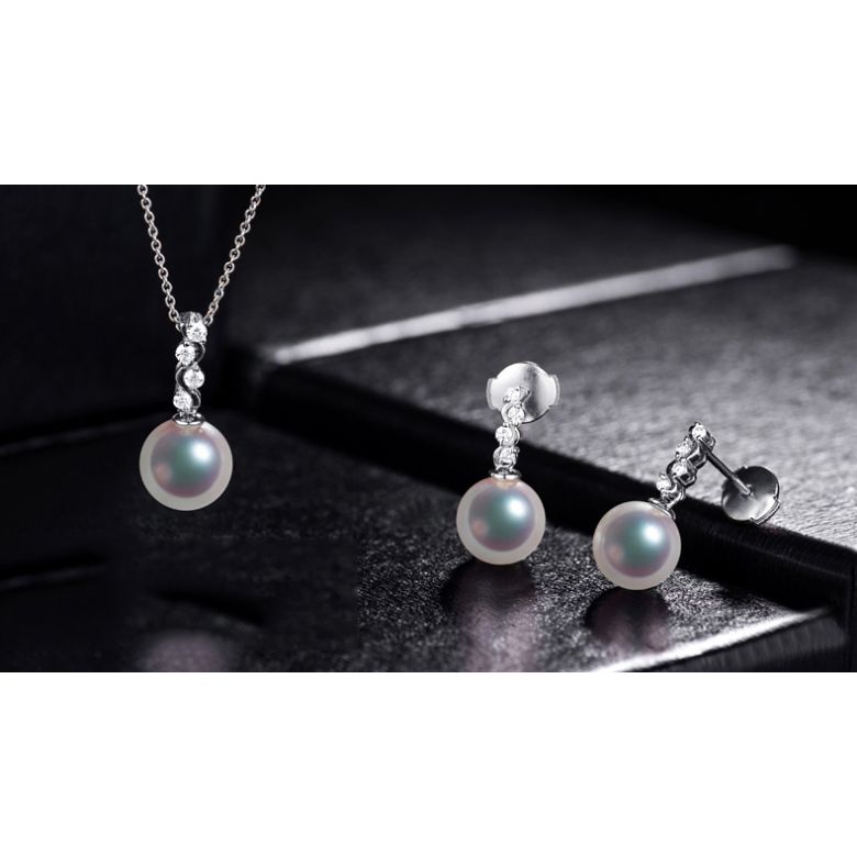 Pendants oreilles Miya. Perles Akoya Japon. Or blanc, diamants - 4