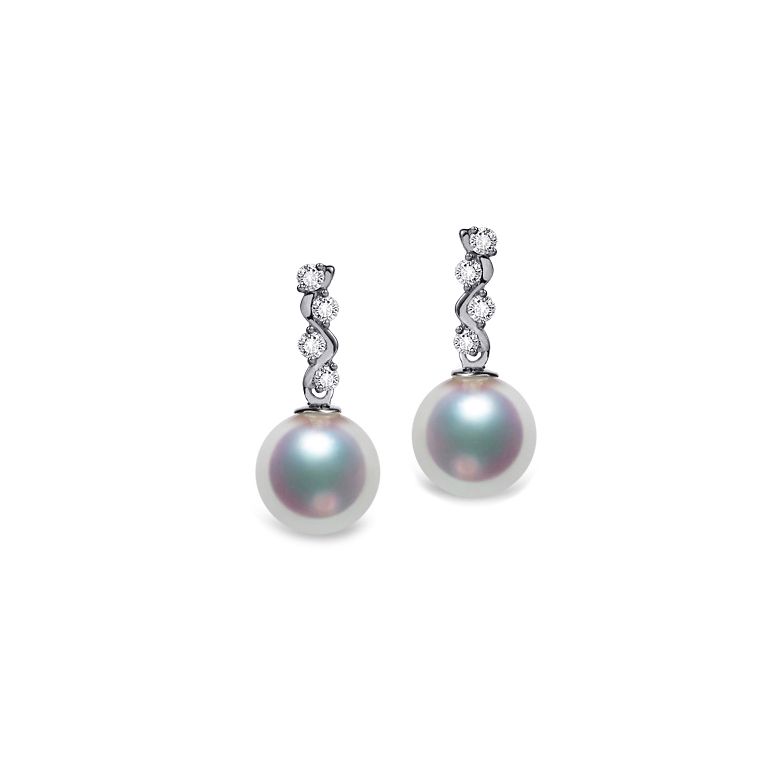 Pendants oreilles Miya. Perles Akoya Japon. Or blanc, diamants - 1
