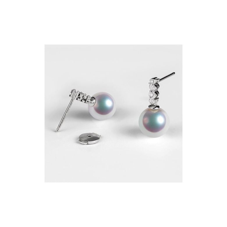 Pendants oreilles Miya. Perles Akoya Japon. Or blanc, diamants - 9
