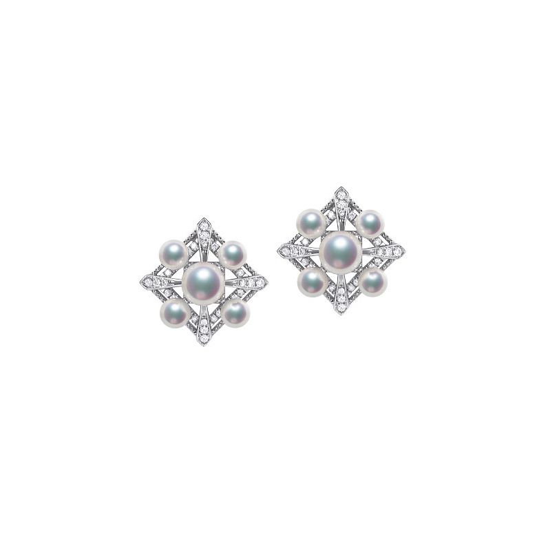 Boucles Oreilles Voyage stellaire. Or blanc Perle Akoya  - 1