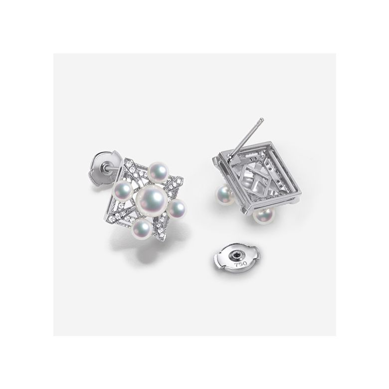 Parure de Pendentif et Boucles Oreilles Voyage stellaire. Perles Akoya, Or blanc - 11