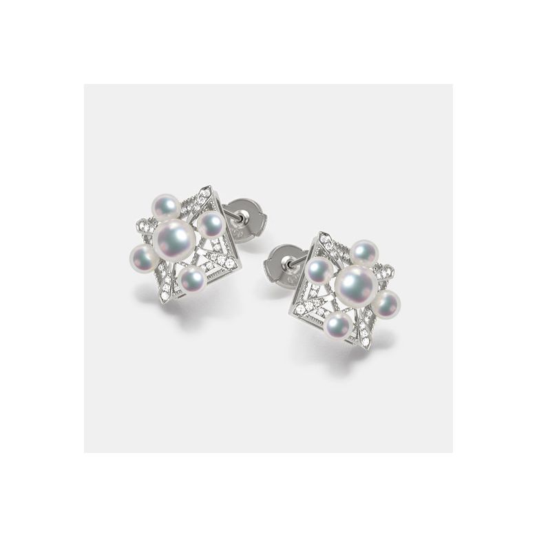 Parure de Pendentif et Boucles Oreilles Voyage stellaire. Perles Akoya, Or blanc - 9