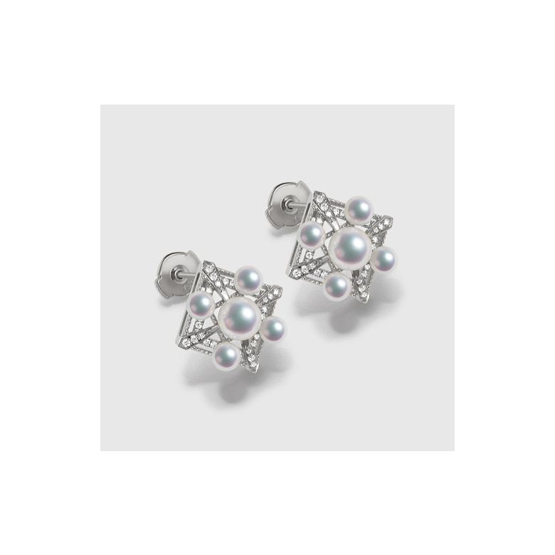 Parure de Pendentif et Boucles Oreilles Voyage stellaire. Perles Akoya, Or blanc - 10