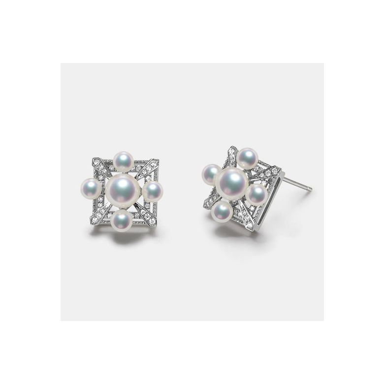 Parure de Pendentif et Boucles Oreilles Voyage stellaire. Perles Akoya, Or blanc - 8