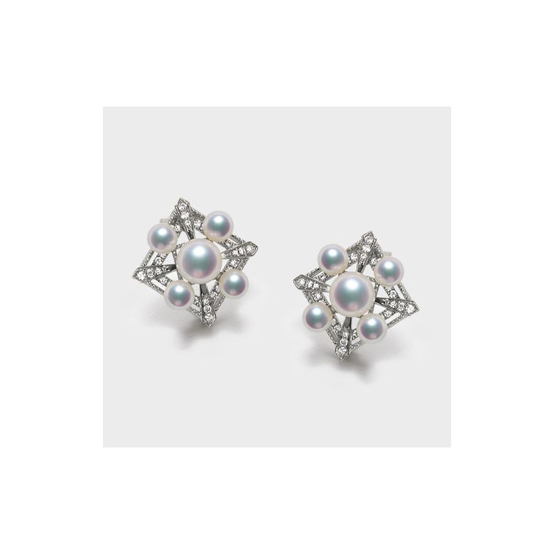 Parure de Pendentif et Boucles Oreilles Voyage stellaire. Perles Akoya, Or blanc - 7