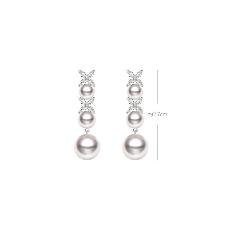 Boucles Oreilles Symphonie Nuptiale. Pendants Or blanc, diamants, perles Akoya - 5