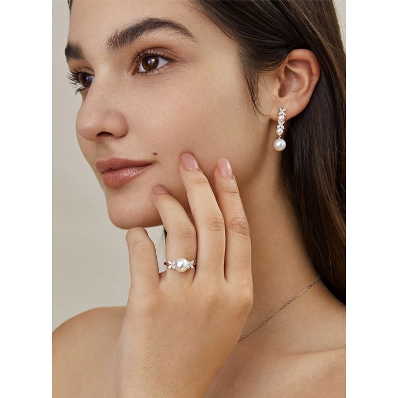 Boucles Oreilles Symphonie Nuptiale. Pendants Or blanc, diamants, perles Akoya - 3