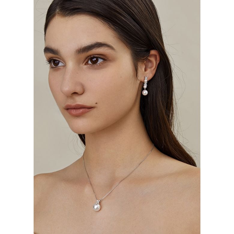 Boucles Oreilles Symphonie Nuptiale. Pendants Or blanc, diamants, perles Akoya - 6