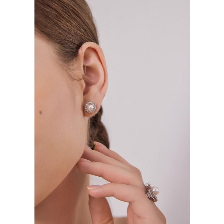 Boucles d'Oreilles Géométria Préciosa - Perles Akoya, Diamants, Or blanc - 4