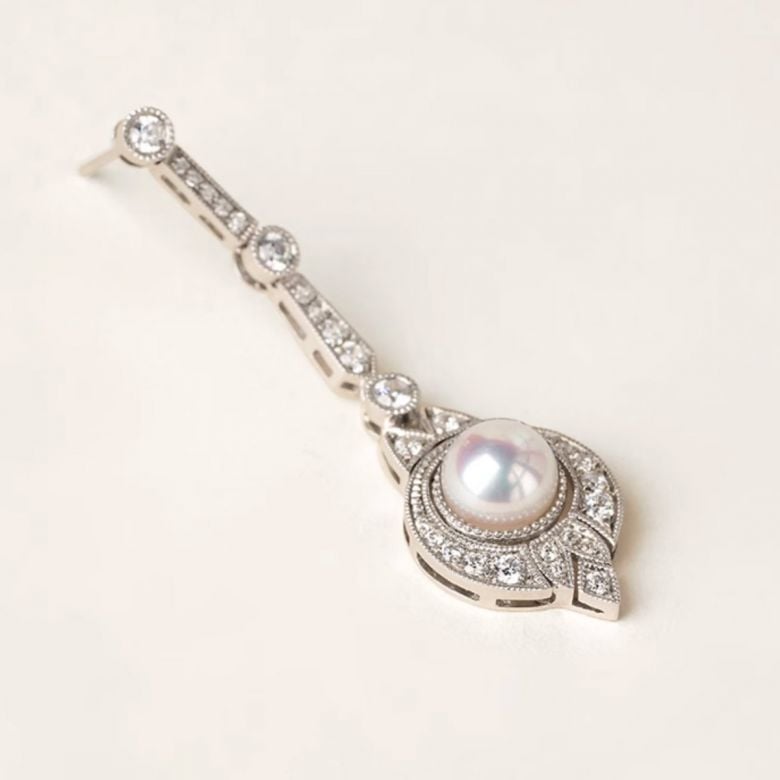 Boucles d'Oreilles Art Déco en Or Blanc 18 Carats et Perles Akoya - Géométria Préciosa - 3