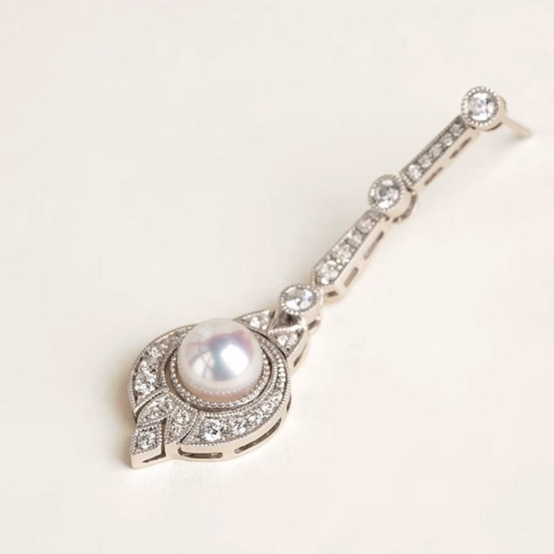 Boucles d'Oreilles Art Déco en Or Blanc 18 Carats et Perles Akoya - Géométria Préciosa - 4