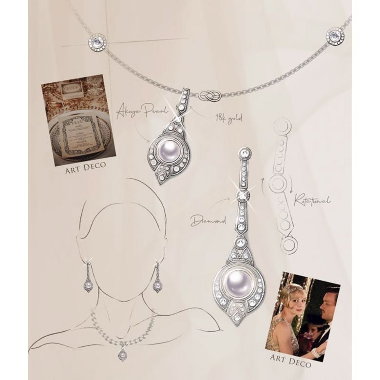 Boucles d'Oreilles Art Déco en Or Blanc 18 Carats et Perles Akoya - Géométria Préciosa - 8