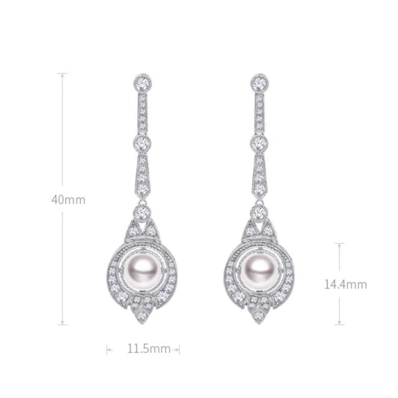 Boucles d'Oreilles Art Déco en Or Blanc 18 Carats et Perles Akoya - Géométria Préciosa - 7
