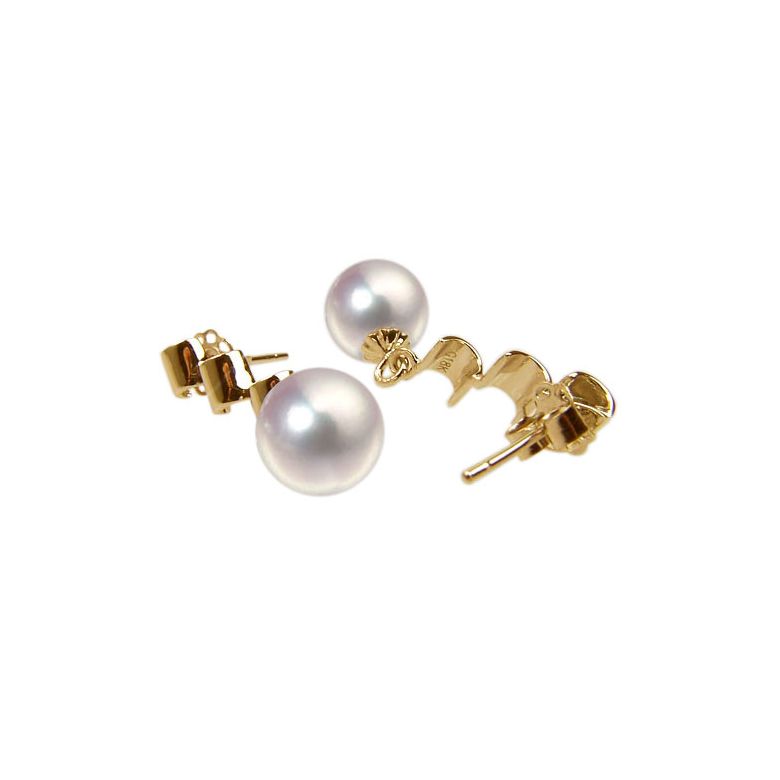 Pendants oreilles or jaune - Boucles oreille perles Akoya - 7/7.5mm - 1