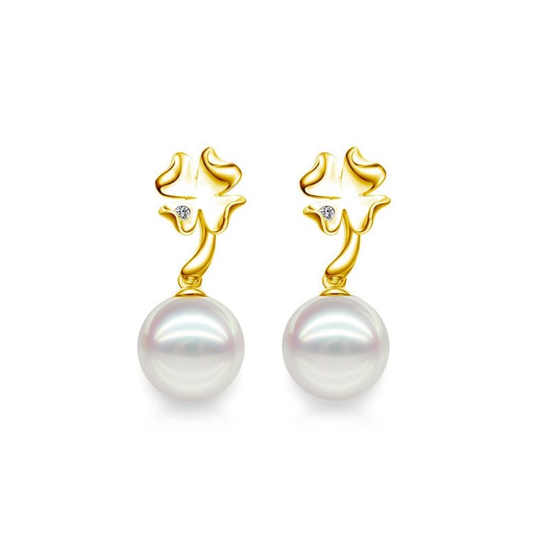 Boucles oreilles pendants - Perles Akoya - AAA - Or jaune et Diamants - 1