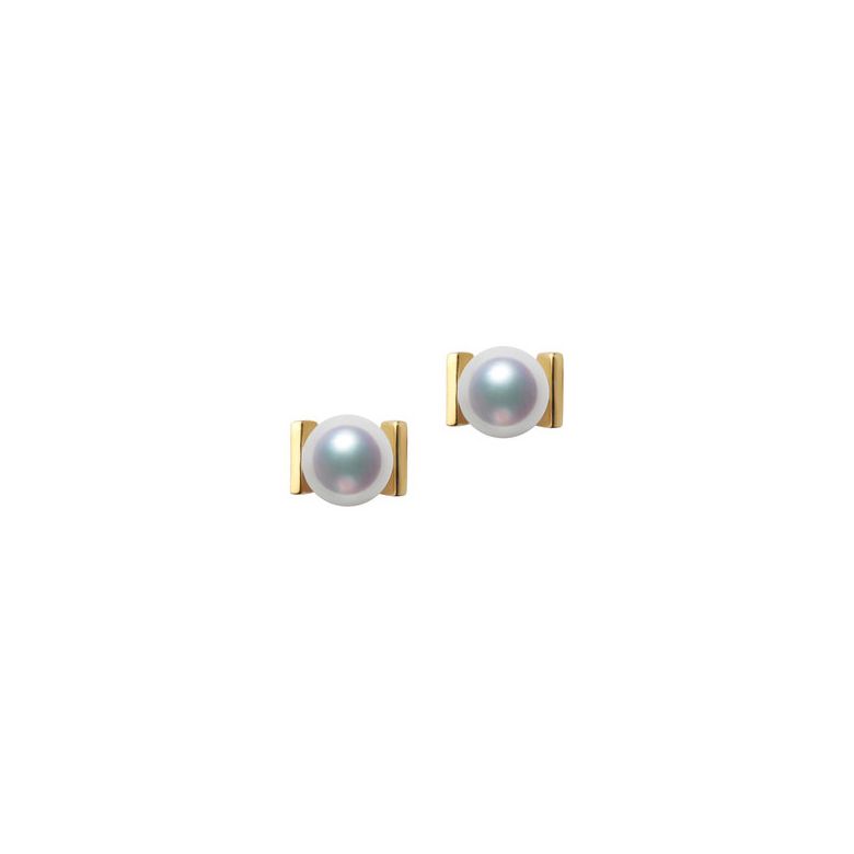 Boucles d'oreilles Carrées Or jaune et perles Akoya Japon - 1