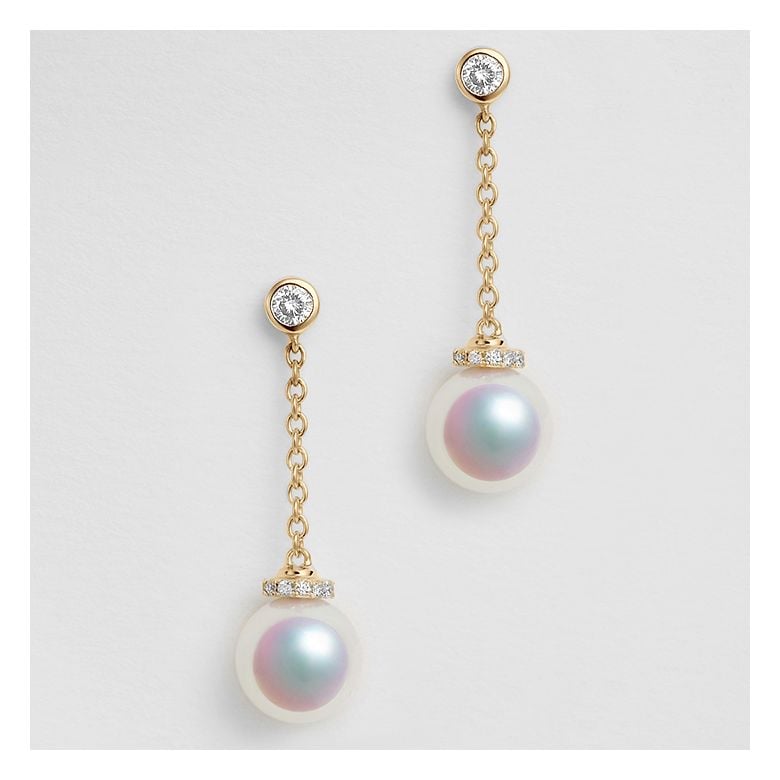 Pendantes chainette forçat. Perles Akoya Or jaune et diamants - 5