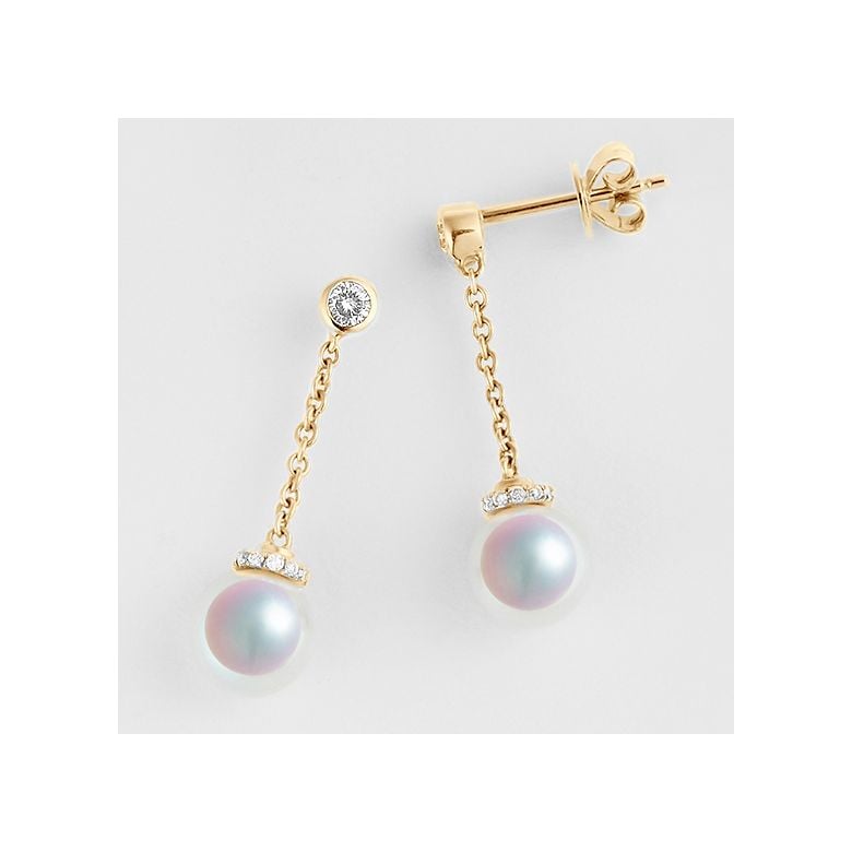 Pendantes chainette forçat. Perles Akoya Or jaune et diamants - 6