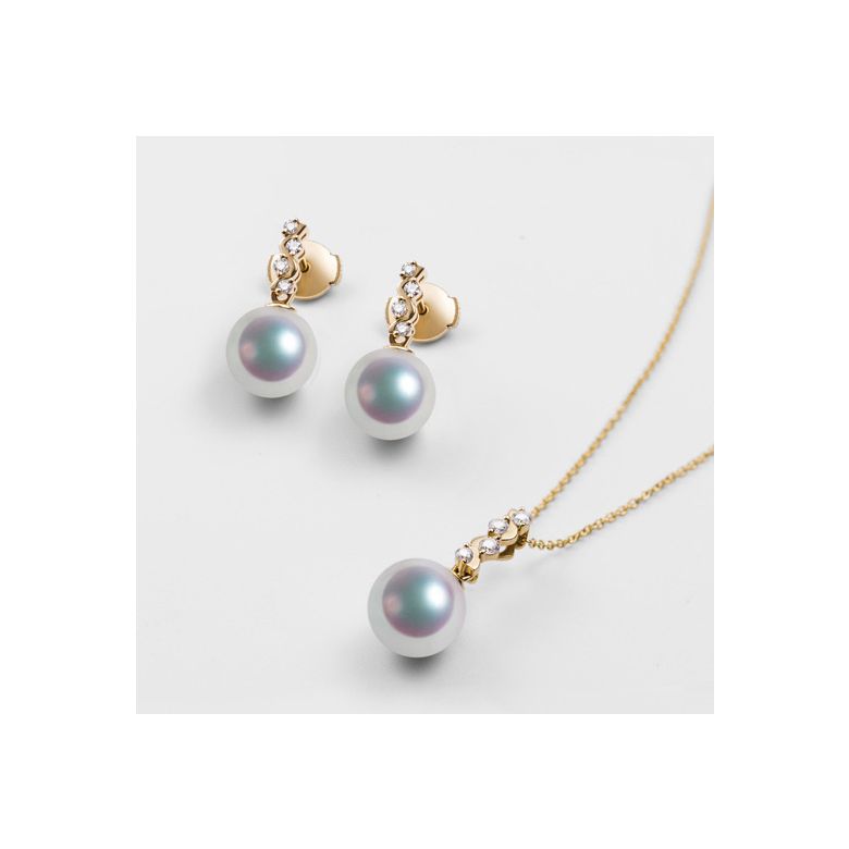Pendants oreilles Miya. Perles Akoya Japon. Or jaune, diamants - 5
