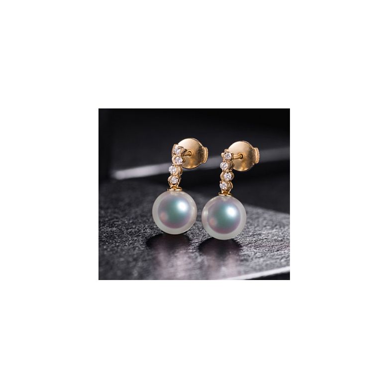 Pendants oreilles Miya. Perles Akoya Japon. Or jaune, diamants - 2