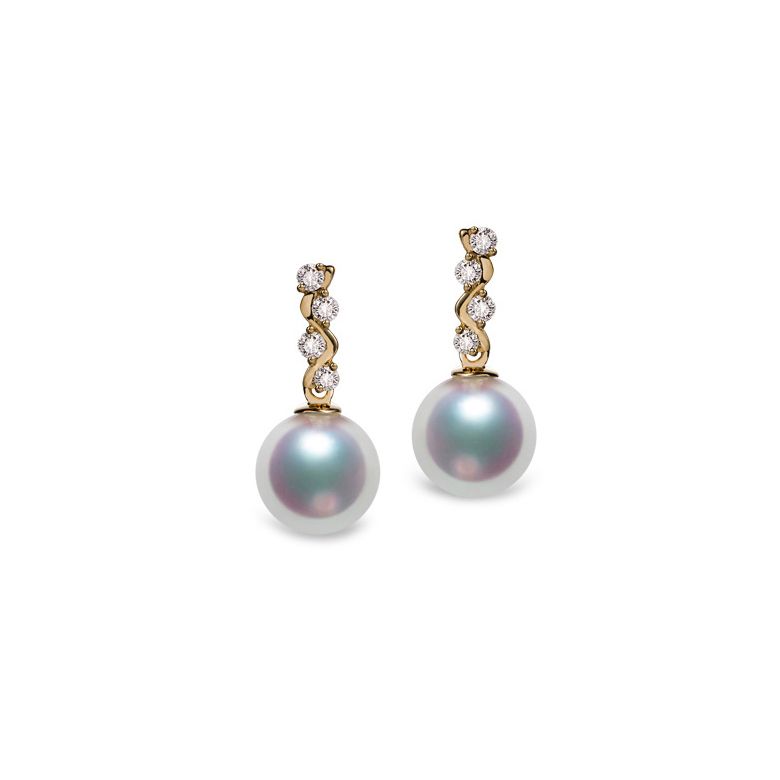 Pendants oreilles Miya. Perles Akoya Japon. Or jaune, diamants - 1