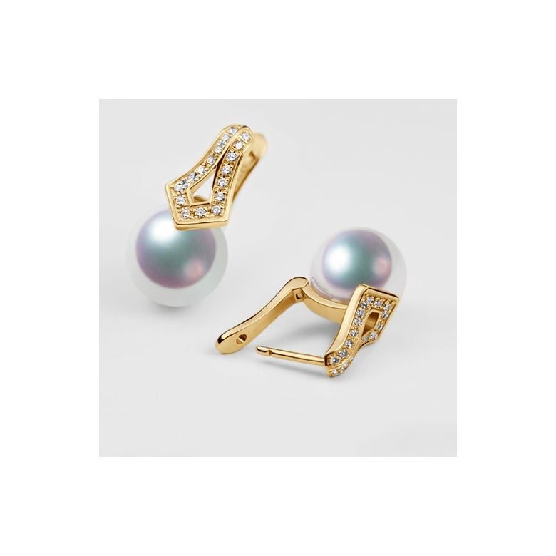 Boucles oreilles perles Japon. Pendants Michiko Or jaune, diamants. - 4