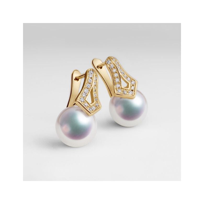 Boucles oreilles perles Japon. Pendants Michiko Or jaune, diamants. - 5