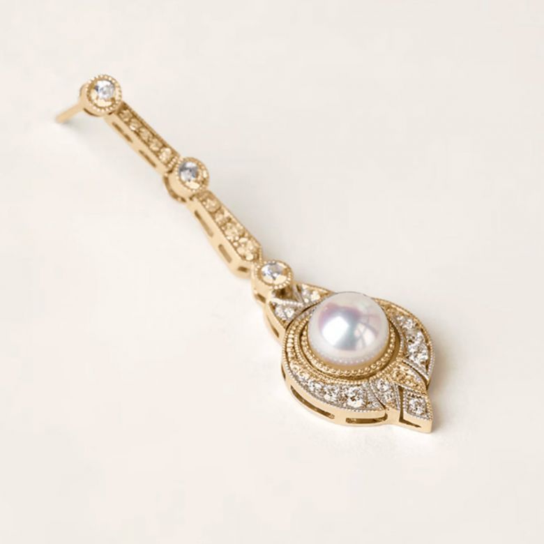 Boucles d'Oreilles Art Déco en Or Jaune 18 Carats et Perles Akoya - Géométria Préciosa - 3