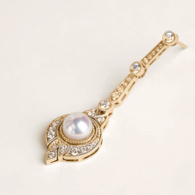 Boucles d'Oreilles Art Déco en Or Jaune 18 Carats et Perles Akoya - Géométria Préciosa - 4