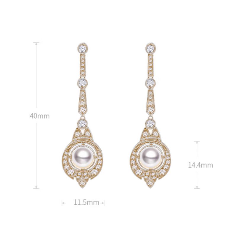 Boucles d'Oreilles Art Déco en Or Jaune 18 Carats et Perles Akoya - Géométria Préciosa - 7