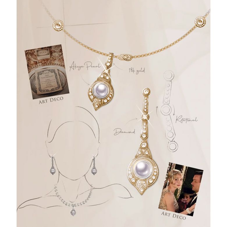 Boucles d'Oreilles Art Déco en Or Jaune 18 Carats et Perles Akoya - Géométria Préciosa - 8