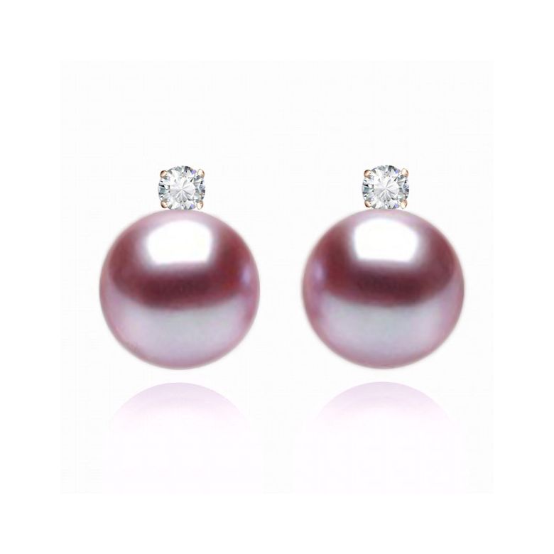 Boucles Castelli. Perle lavande 9/9.5 mm, Diamants, Or rose - 1