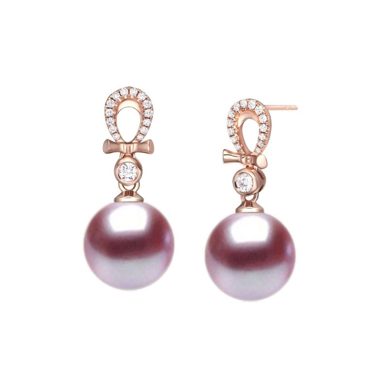 Boucles Bambouletta. Perle lavande 9/9.5 mm, Diamants, Or rose - 1