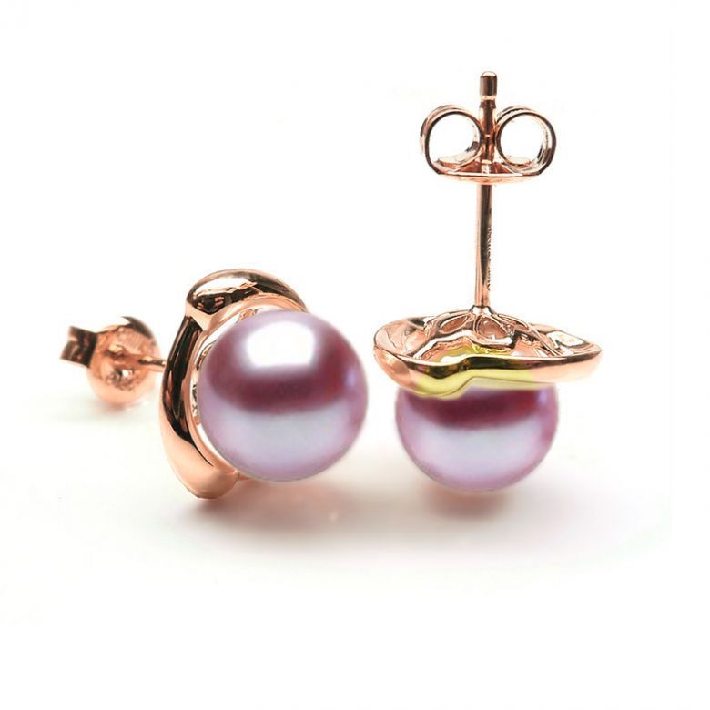 Boucles Capello. Perle lavande 9/9.5 mm, Diamants, Or rose - 2
