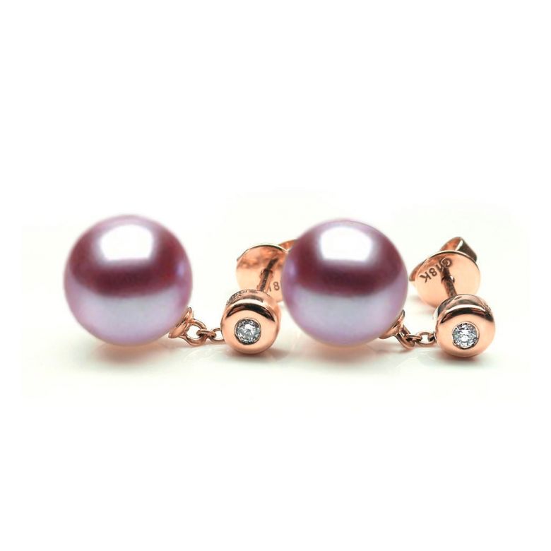 Boucles Albrizzi. Perle lavande 9/9.5 mm, Diamants, Or rose - 2