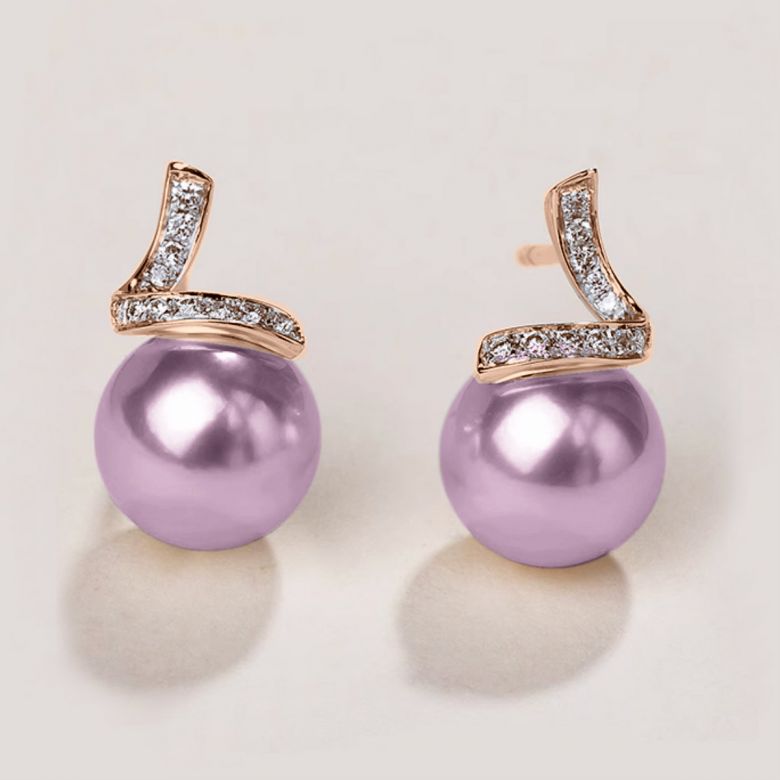 Boucles Ondine. Perle lavande 10/10.5 mm, Diamants, Or rose - 2