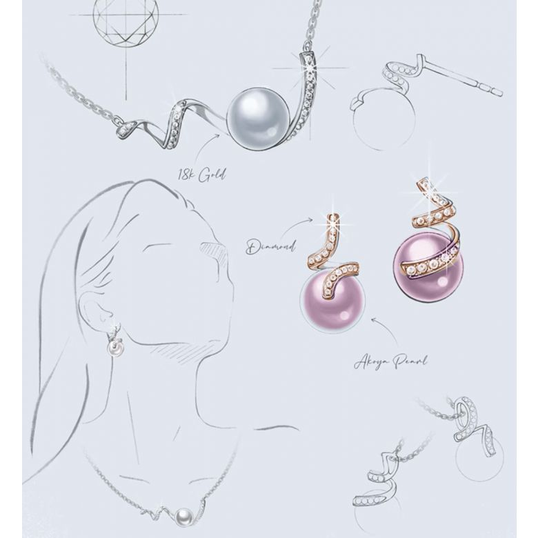 Boucles Ondine. Perle lavande 10/10.5 mm, Diamants, Or rose - 5