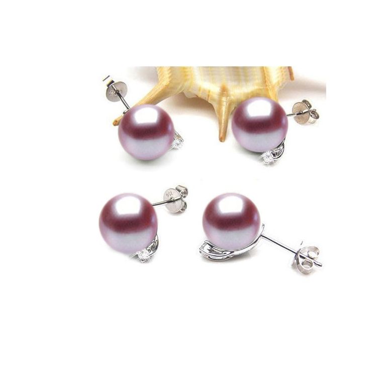Boucles Castelli. Perle lavande 9/9.5 mm, Diamants, Or blanc - 2